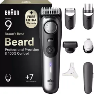Tondeuse barbe BRAUN BT9520, molette réglable, 50 hauteurs de coupe, précision 0,25 mm, autonomie 180 mn
