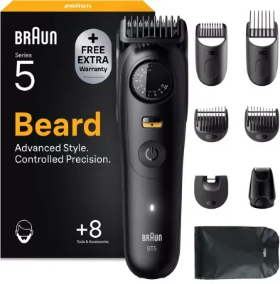 Tondeuse barbe BRAUN BT5560, molette réglable, 40 hauteurs de coupe, précision 0,5 mm, autonomie 120 mn