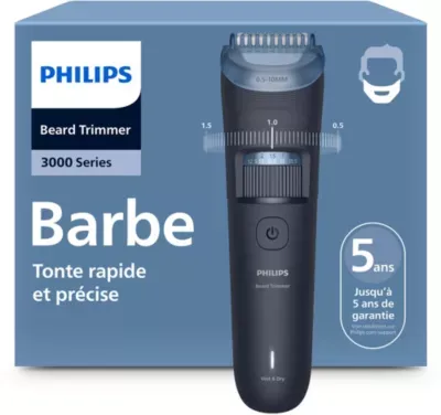 Tondeuse barbe PHILIPS BT3665/15 Series 3000, 40 hauteurs de coupe, précision 0,5 mm, autonomie 80 mn