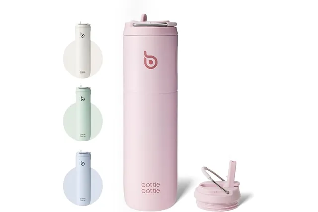 BOTTLE BOTTLE gourde isotherme sport avec paille, inox, sans BPA, 710ml | Bouteille d'eau en acier inoxydable, à double paroi, sous vide, anti-fuite, sans BPA, rose pâle, pour voyage, gym, école
