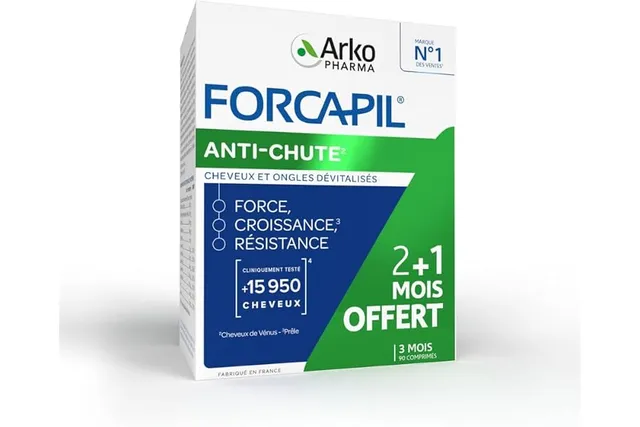 Arkopharma - Forcapil Anti-chute | Complément Alimentaire Cheveux et Ongles - Prévient la Chute de Cheveux - Résistance - Croissance | 3 mois - 90 comprimés