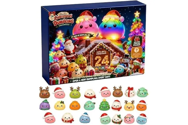 Calendrier de l'Avent 2026 Squishies Dumpling raviolis sur le thème de Noël | 24 squishies « Dumpling » | Boîte cadeau festive pour le compte à rebours (20 x 30 cm, 500 g)