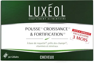 LUXÉOL - Pousse Croissance & Fortification - Complément Alimentaire Cheveux | Roquette, Prêle Des Champs, Zinc, Cuivre, Sélénium, Vitamine B8 & B6 - Fabriqué En France - Programme 3 Mois - 90 Gélules