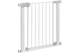 Safety 1st Auto Close Gate, Barrière de Sécurité Enfant 73–80 cm, Blanc | Jusqu'à 136 cm, Fermeture Automatique, Ouverture d'une Main, Sans Vis ni Perçage, Double Verrouillage