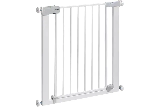 Safety 1st Auto Close Gate, Barrière de Sécurité Enfant 73–80 cm, Blanc | Jusqu'à 136 cm, Fermeture Automatique, Ouverture d'une Main, Sans Vis ni Perçage, Double Verrouillage