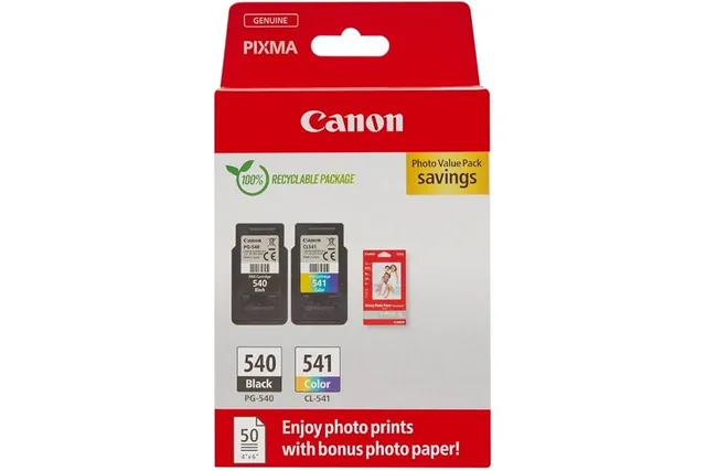 Canon PG-540 + CL-541 Fine Cartouches d'encre d'origine + Papier Photo | 8ml + 8ml Encre authentique et papier photo - pour PIXMA MG3650S, TS5150, MG3650, TS5151, MX475, MG4250 et plus !