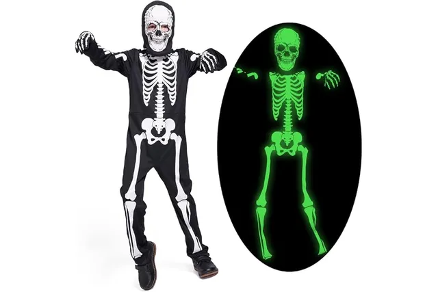 Sincere Party Costume de crâne d'enfant dans l'obscurité crâne Lumineux Halloween garçon et Fille Costume de crâne
