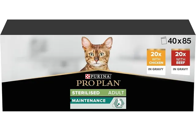Purina Pro Plan - Sterilised Maintenance Chat au Bœuf et Poulet - 40 x 85 g | Nourriture Chat Stérilisé Sauce au Poulet, Bœuf - Aide au maintien de la bonne fonction urinaire - Repas Chat équilibré