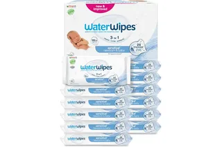 WaterWipes Sensitive+ Newborn & Baby Wipes, 12 Paquets | 720 lingettes 3 en 1 qui nettoient, protègent et prennent soin de la peau; 99,9 % d’eau, sans parfum ni alcool