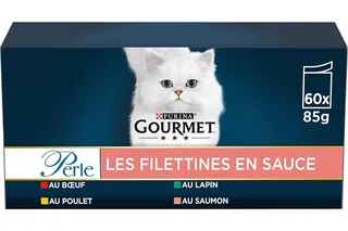 GOURMET Perle Filettines - pâtée Chat Assortiment Viandes Poisson, 60 x 85 g