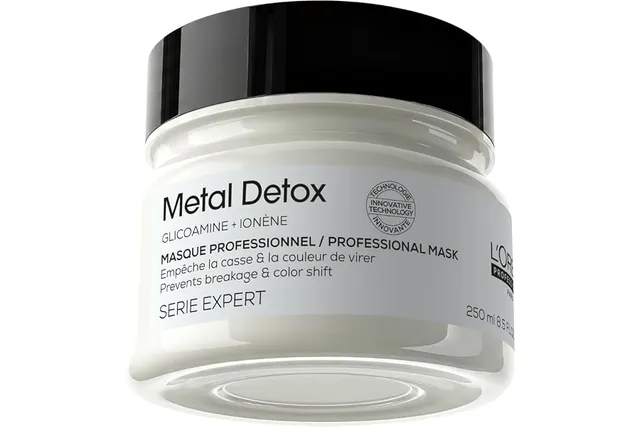 L'OREAL PROFESSIONNEL - Masque Metal Detox - Cheveux Secs & Abîmés - 250 ml | Cheveux Lisses & Bouclés à Frisés, Naturels & Colorés - Hydratation 1000H - Casse -97% - Douceur +96% - Soin Protecteur