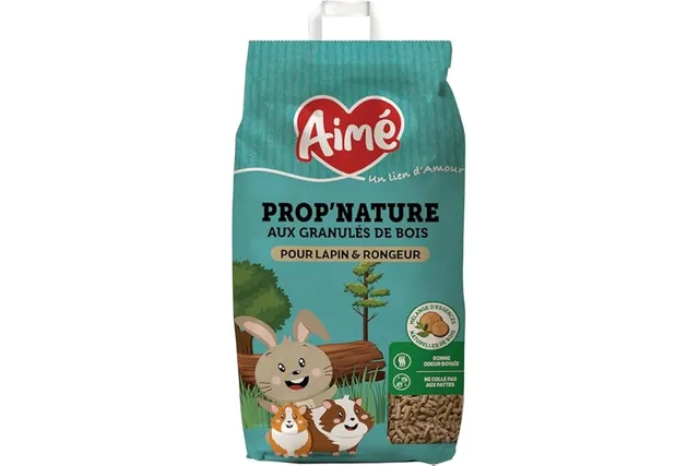 Aimé - Litière PROP'Nature 10L pour Petits Animaux - Granulés de Bois Super Absorbants - pour Lapin, Cochon d'Inde, Hamster, Souris, Cobaye - Jusqu'à 6 Semaines d'Utilisation