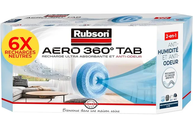 Rubson AERO 360° TAB, Recharges Déshumidificateur, Parfum Neutre, 6x 450g | Recharge avec cristaux pour absorbeur d'humidité, Anti odeurs & humidité, Jusqu'à 3 mois, Compatible appareils 450g+, 20m²