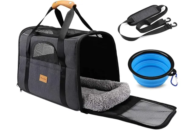 Morpilot Sac Transport Chat Chien, Caisse de Transport Chat Respirant et Pliable Cage Transport Chat avec Matelas en Peluche Amovible + Bol (Accepté au Maximum 15lbs/7kg,44* 31* 34cm)