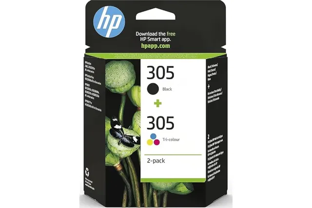 HP 305 Noir et Trois Couleurs, Lot de 2 Cartouches Encre Originales | Compatible avec la gamme DeskJet 2700, 4100, Envy 6020, 6030, 6420, 6430, 120 pages (6ZD17AE)