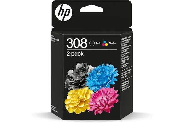 HP 308 Noir et Trois Couleurs, Lot de 2 Cartouches Encre Originales | Compatible avec Envy 6110e, 6120e, 6122e, 6130e, 6132e, 6520e, 6530e, 6532e, 120 pages (6L6S6UE)