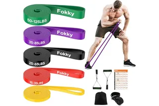 Fokky Bande Elastique Musculation, Élastique Musculation avec 5 Niveaux | Elastique Sport et Poignées, Ancrage de Porte, Sac de Transport, Idéal pour Yoga Pilates Fitness Crossfit