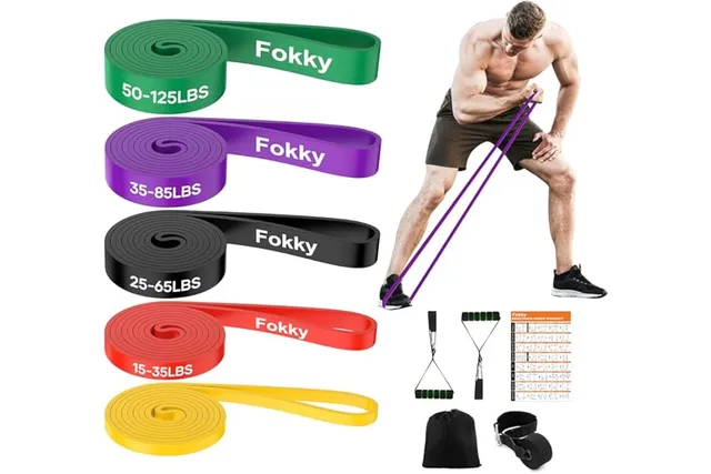 Fokky Bande Elastique Musculation, Élastique Musculation avec 5 Niveaux | Elastique Sport et Poignées, Ancrage de Porte, Sac de Transport, Idéal pour Yoga Pilates Fitness Crossfit