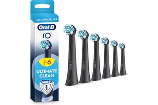 Oral-B Brossettes de Rechange Ultimate Clean, lot de 6, Noires | Recharges Brosse à Dents Électrique iO, pour Adultes, Tête Ronde pour un Brossage en Profondeur