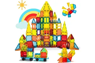 W Wise Block Blocs de Construction Magnétiques 131 PCS avec 2 Voitures, Jouets magnétiques pour Enfants Les Tout-Petits, Jouets pour 3 4 5 6 7 8 Ans garçon Fille, Multicolore.