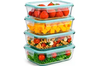 edihome, Boîte Alimentaire Hermétique en Verre, 8, 14 ou 18 pièces, pour aliments hermétiques, Résistant au lave-vaisselle, Rangement Cuisine, sans BPA, certifié FDA (4 récipients)