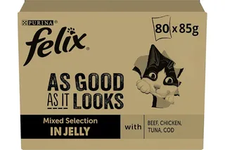 FELIX Tendres Effilés - pâtée Chat Sélection Mixte en Gelée - 80 x 85 g | Nourriture Chat en Gelée au Thon, Cabillaud, Bœuf, Poulet - Recettes variées complètes pour la vitalité - Santé Chat