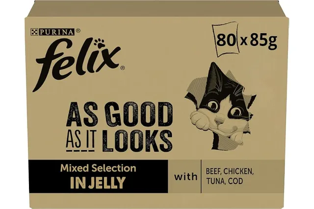 FELIX Tendres Effilés - pâtée Chat Sélection Mixte en Gelée - 80 x 85 g | Nourriture Chat en Gelée au Thon, Cabillaud, Bœuf, Poulet - Recettes variées complètes pour la vitalité - Santé Chat