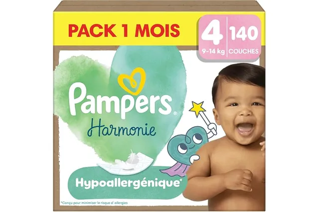 Pampers Harmonie Couches Édition Limitée Taille 4 x140 Pack 1 Mois | 9kg-14kg. Conçues Pour Les Peaux Les Plus Sensibles. Pack 1 Mois.