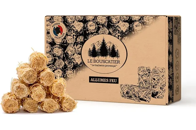 Allume-feu Laine de Bois et Cire végétale 100% naturels pour cheminée poêle cuisinière Barbecue brasero et feu de Camps. 170 unités allumes-feu sans Odeur. Gros Calibre qualité Premium