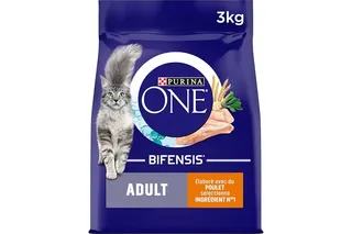 PURINA ONE Bifensis - Croquettes Chat Adulte Stérilisé au Poulet - Sac 3 kg | Croquettes Chat Stérilisé Saveur Poulet - Système urinaire sain, microbiome équilibré, pelage brillant - Santé Chat