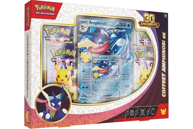 Pokémon : Coffret 30ᵉ Anniversaire – Amphinobi-ex du JCC Pokémon (1 Carte Promo Brillante, 1 Carte Grand Format Brillante et 4 boosters)