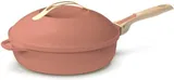 COOKUT - La Fabuleuse poêle 8 en 1 – Un seul ustensile qui remplace poêle, casserole, sauteuse, cocotte - Avec 2 poignées amovibles, panier vapeur/friture, spatule en bois - PIVOINE
