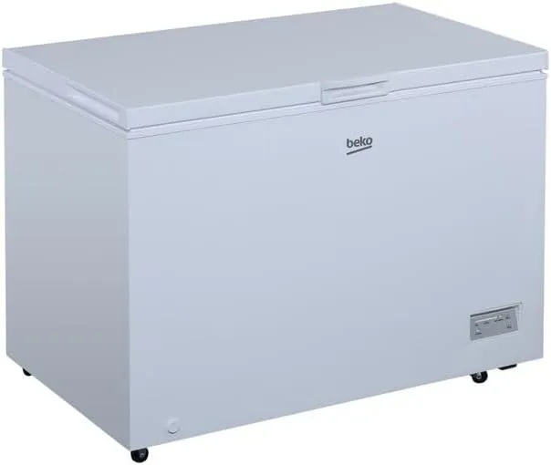 Beko CF316EWN Congélateur coffre, congélateur coffre, 308 l de volume utile, 1 panier de congélation, alarme de température, roulettes de transport, système d'affichage LED, 40 dB(A), utilisable dans