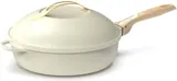 COOKUT - La Fabuleuse poêle 8 en 1 – Un seul ustensile qui remplace poêle, casserole, sauteuse, cocotte - Avec 2 poignées amovibles, panier vapeur/friture, spatule en bois - MERINGUE