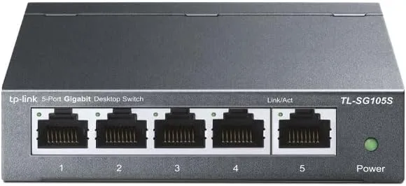 TP-Link Commutateur Réseau RJ45 pour Ordinateur, Boîtier en Métal, 5 Ports, TL-SG105S, Noir, 10 x 9,8 x 2,5 cm, 210 g, 9 V