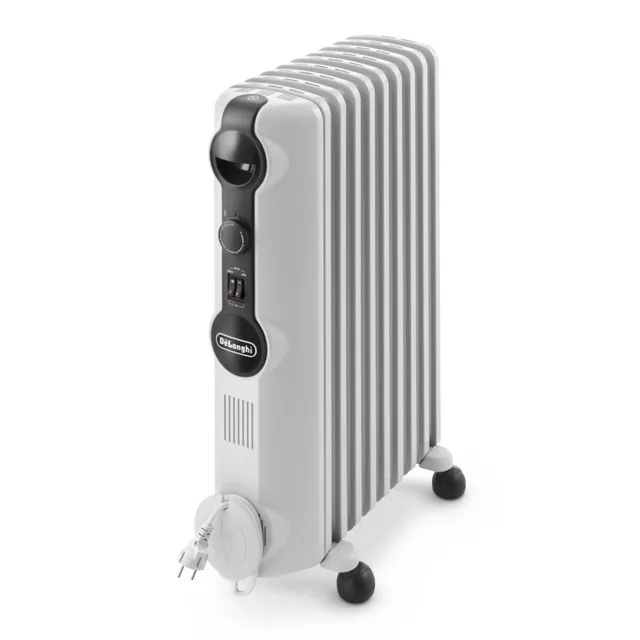 De'Longhi Radia S - Radiateur à Huile pour Pièces jusqu'à 60m³, Chauffage Électrique avec Thermostat de Sécurité, 9 Éléments, Chauffage Personnalisé avec Antigel, Portable, 2000W, Blanc (TRRS0920)