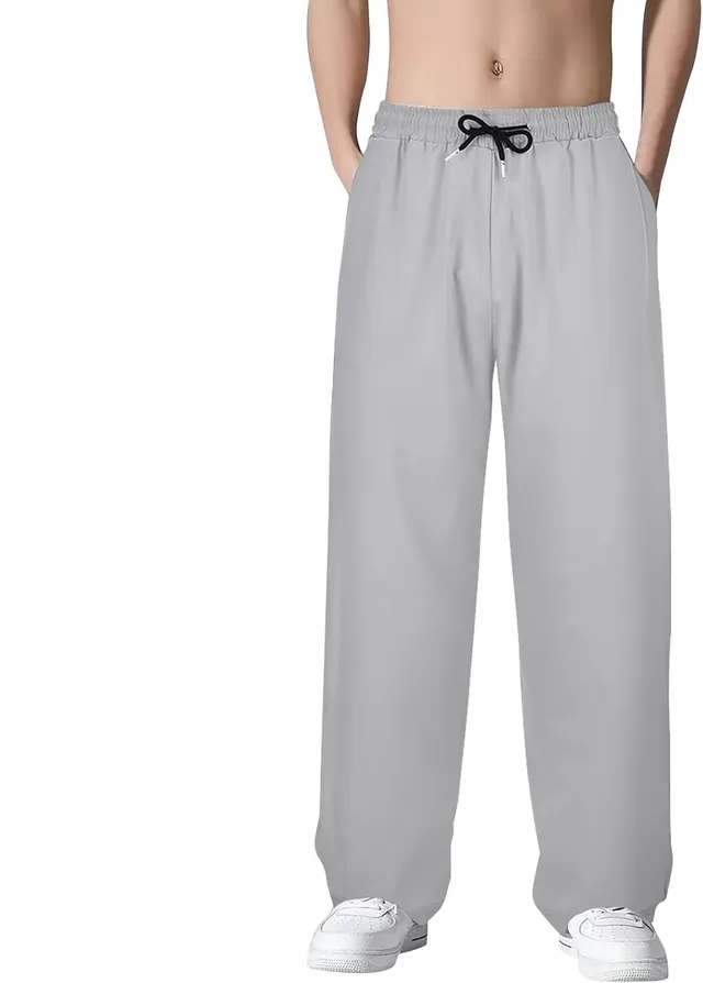 Pantalon Survetement Homme Taille élastiqué, Pantalon Baggy Homme en Soie Glacée Grande Taille Pantalons Droite Couleur Unie avec Cordon Poches Eté Basiques L'Extérieur Le Quotidien Jogging Pants