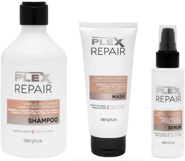Pack 3 - Shampooing 400 - Masque 200 - Sérum 100 Plex Repair à l'Argan et Jojoba Deliplus (lot de 3)