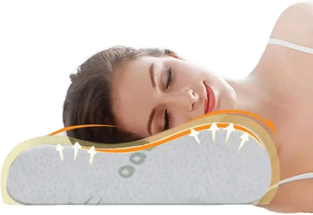 Oreiller Ergonomique Cervical, Oreiller Memoire Forme, Coussin pour Le Sommeil Profond, Confort Respirant, pour Dormir sur Le Côté et Le Dos, Housse Lavable en Bambou
