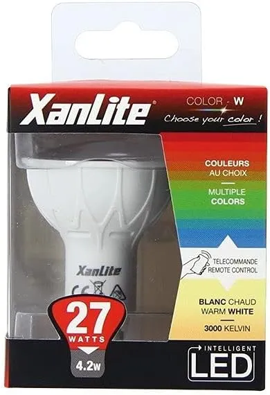Xanlite - Ampoule Led Spot - Culot Gu10-4 -2W Cons. (27W Eq.) - Lumière Blanc Chaud Ou Lumière Rvb Avec Sa Télécommande
