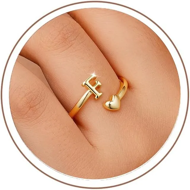 TINGN Bague en or plaqué or 14 carats - Étanche - Motif cœur - Avec lettres - Empilable - Cadeau pour femme et petite amie