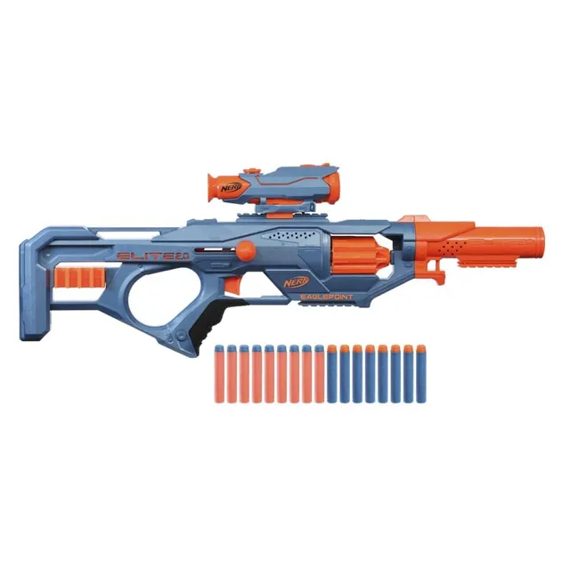 Hasbro Nerf Elite 2.0, Blaster Eaglepoint RD-8, Jeux d'Extérieur pour Enfant, Barillet 8 Fléchettes, Viseur et Canon Amovibles, 16 Fléchettes Elite Officielles Multicolore