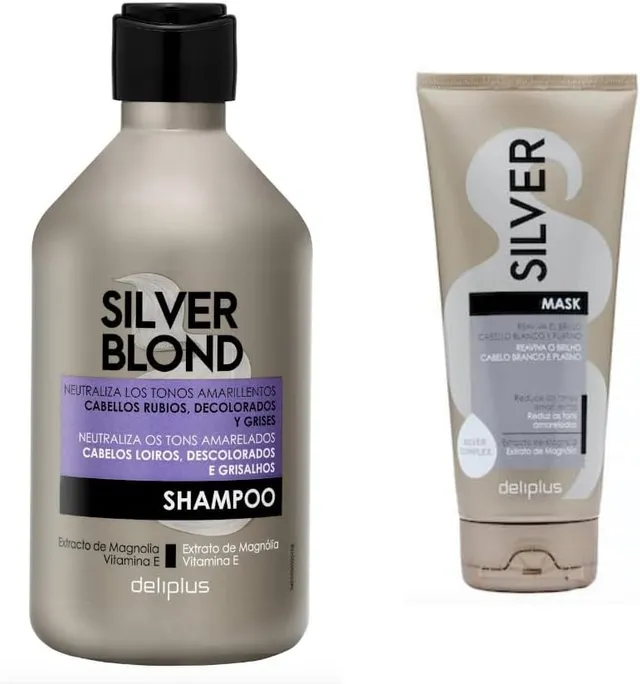 Pack 2 - Shampooing 400 ml et masque 200 ml Silver cheveux blancs et platine, réduit les tons jaunâtres. Lot de 2 (1 x 400 ml et 1 x 200 ml) Deliplus