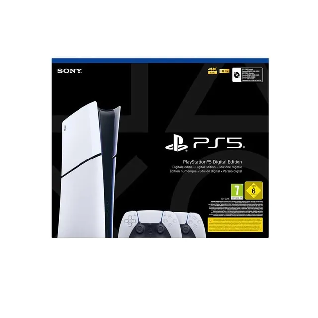 Playstation Sony, Console 5 Édition Numérique (100% Digital), SSD Ultra-Rapide, Ray Tracing, Audio 3D, 2 Manettes DualSense avec Retour Haptique et Gâchettes Adaptatives, Couleur : Blanche