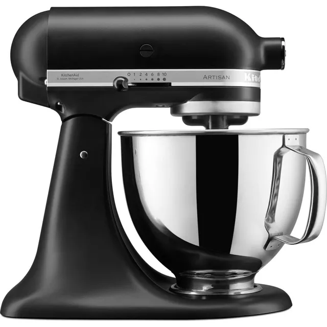 KitchenAid Robot Pâtissier - Artisan - Robot cuisine multifonctions à tête inclinable - Batteur avec 3 accessoires et Bol inox de 4,8 L - Noir réglisé