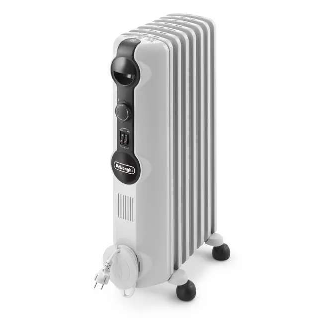 De'Longhi Radia S - Radiateur à Huile pour Pièces jusqu'à 45m³, Chauffage Électrique avec Thermostat de Sécurité, 7 Éléments, Chauffage Personnalisé avec Antigel, Portable, 1500W, Blanc (TRRS0715)