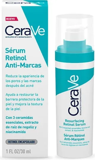 CeraVe Sérum de rétinol lissant pour le visage avec niacinamide. Aide à uniformiser le teint, lisse la peau, atténue les marques post-acné et réduit les pores. Doux, sans parfum, non comédogène, pour