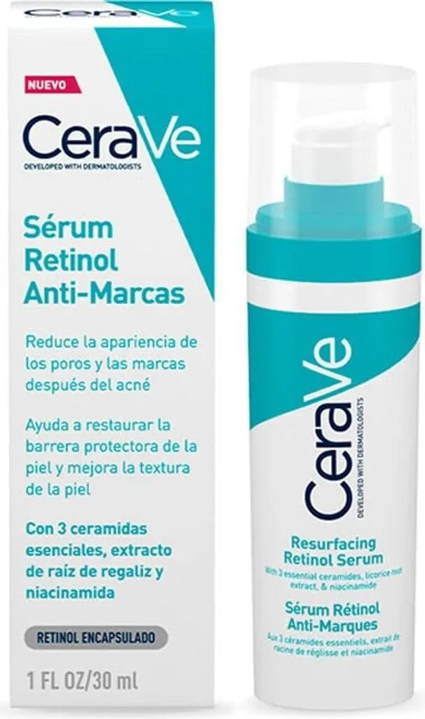 CeraVe Sérum de rétinol lissant pour le visage avec niacinamide. Aide à uniformiser le teint, lisse la peau, atténue les marques post-acné et réduit les pores. Doux, sans parfum, non comédogène, pour