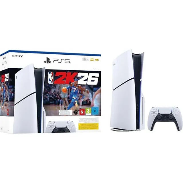 Playstation Sony, Pack Console 5 Édition Standard 1 To, Avec lecteur Blu-ray 4K, 1 Jeu Complet NBA 2K26 (Code), 1 Manette DualSense avec Retour Haptique et Gâchettes Adaptatives, Couleur : Blanche