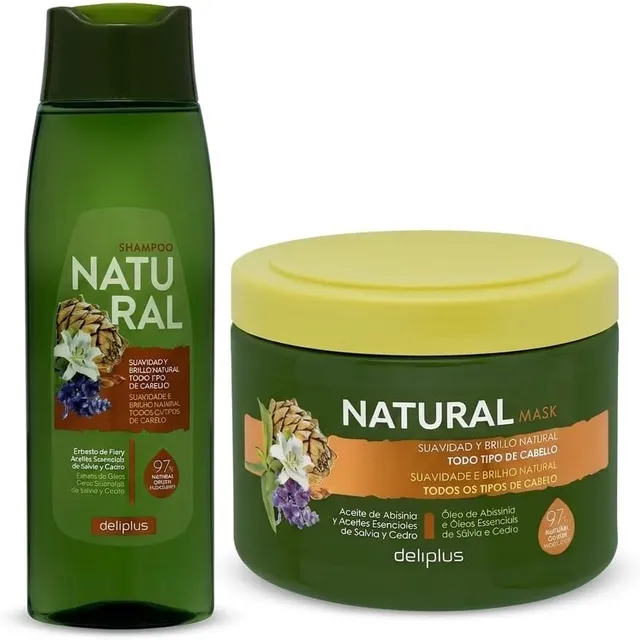Offre Deliplus Duo Soin Capillaire NATURAL – Kit Shampoing + Masque Cheveux Formule Origine Naturelle à la Sauge et Cèdre – Pour Tout Type de Cheveux, Douceur et Brillance Naturelle